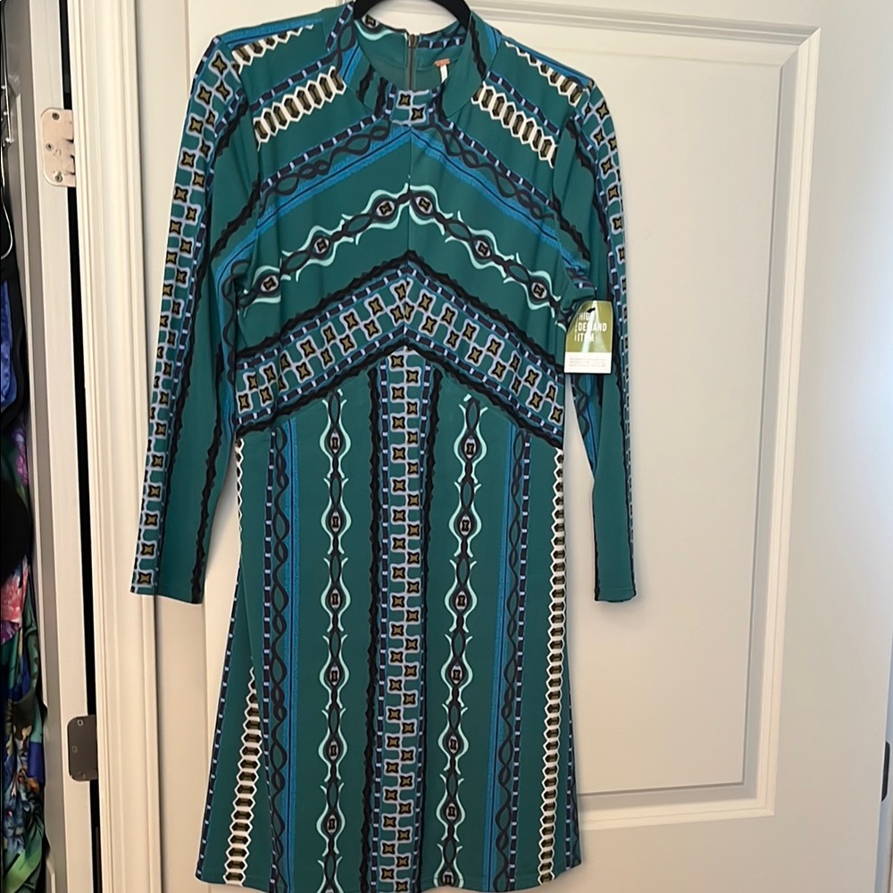 Geometric free people Patterned Green Dress L